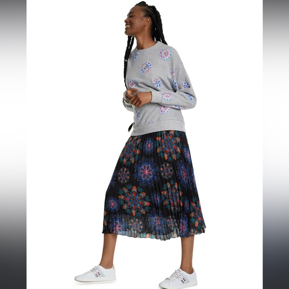 Desigual Midi Pleated chiffon Skirt Elastic Band size US 6 - Picture 1 of 15